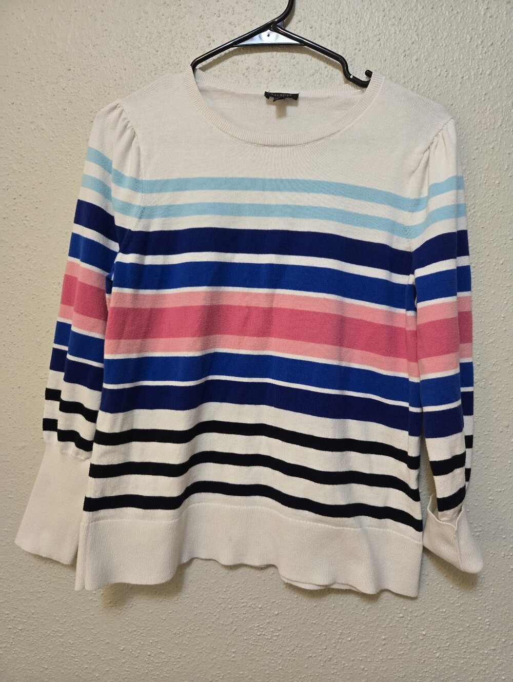 Talbots White Striped Blouse Large 77% Cotton